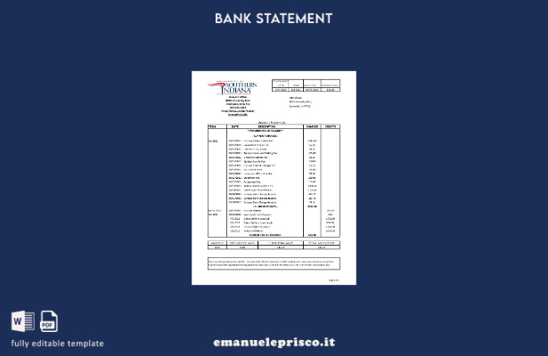 modello Excel di estratto conto bancario della USA University of Southern Indian